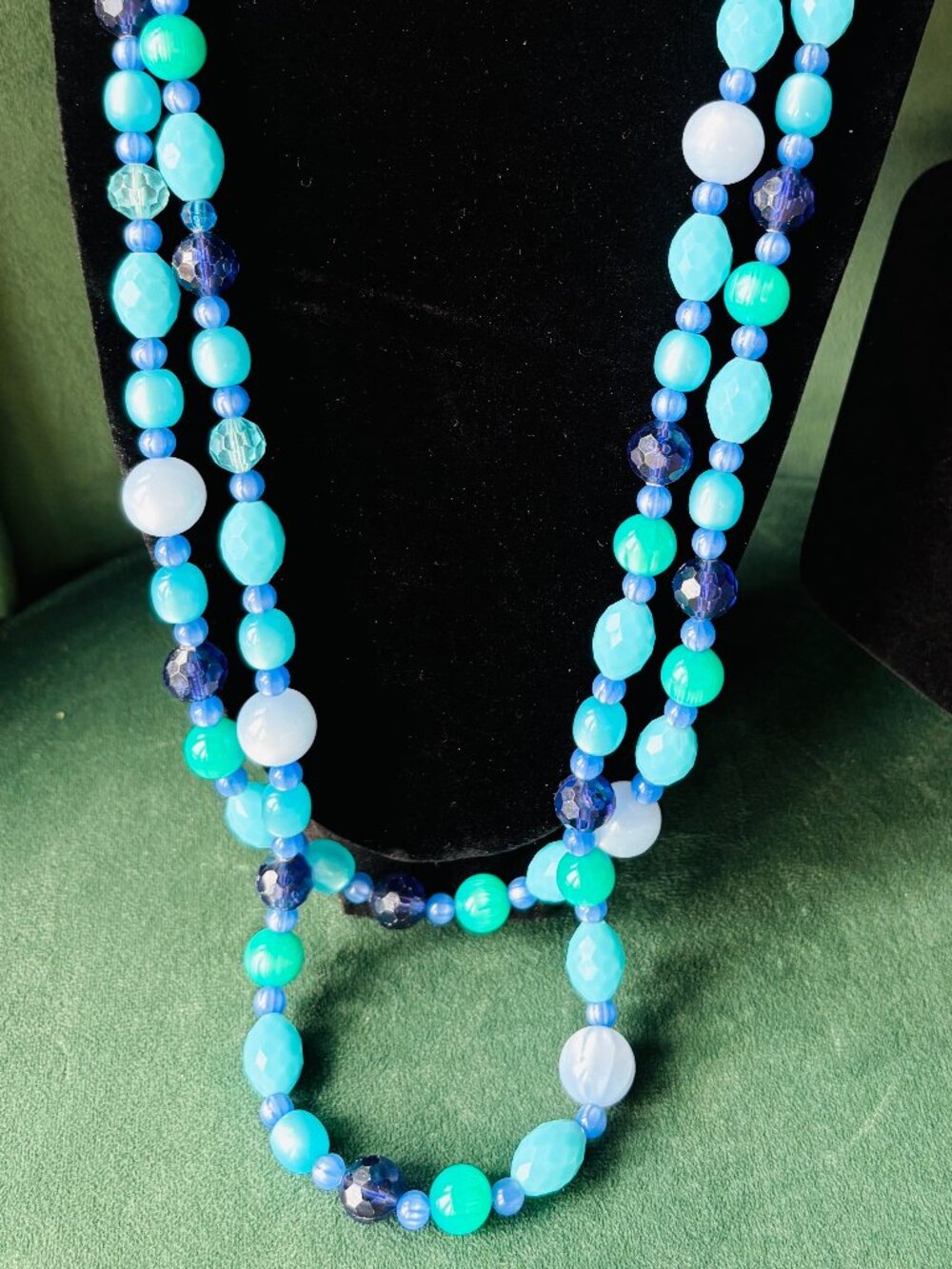 Vintage Blue Beaded Plastic Necklace